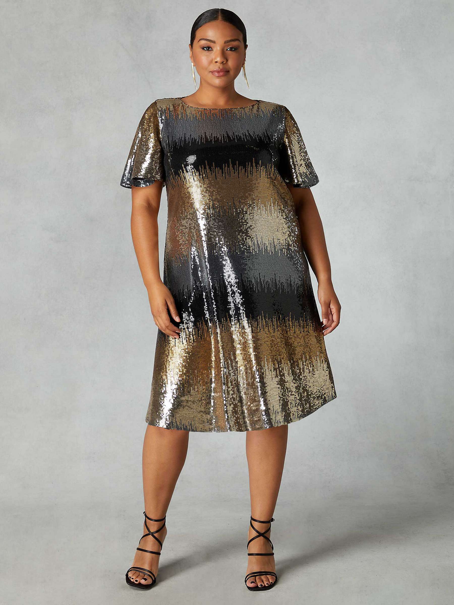 Buy Live Unlimited Curve Ombre Flutter Sleeve Dress, Grey/Multi Online at johnlewis.com