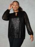 Live Unlimited Curve Sequin Keyhole Front Blouse, Black