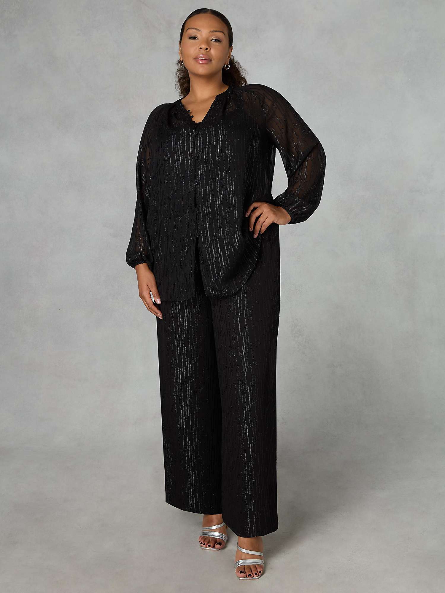 Buy Live Unlimited Shimmer Chiffon Button Through Blouse, Black Online at johnlewis.com