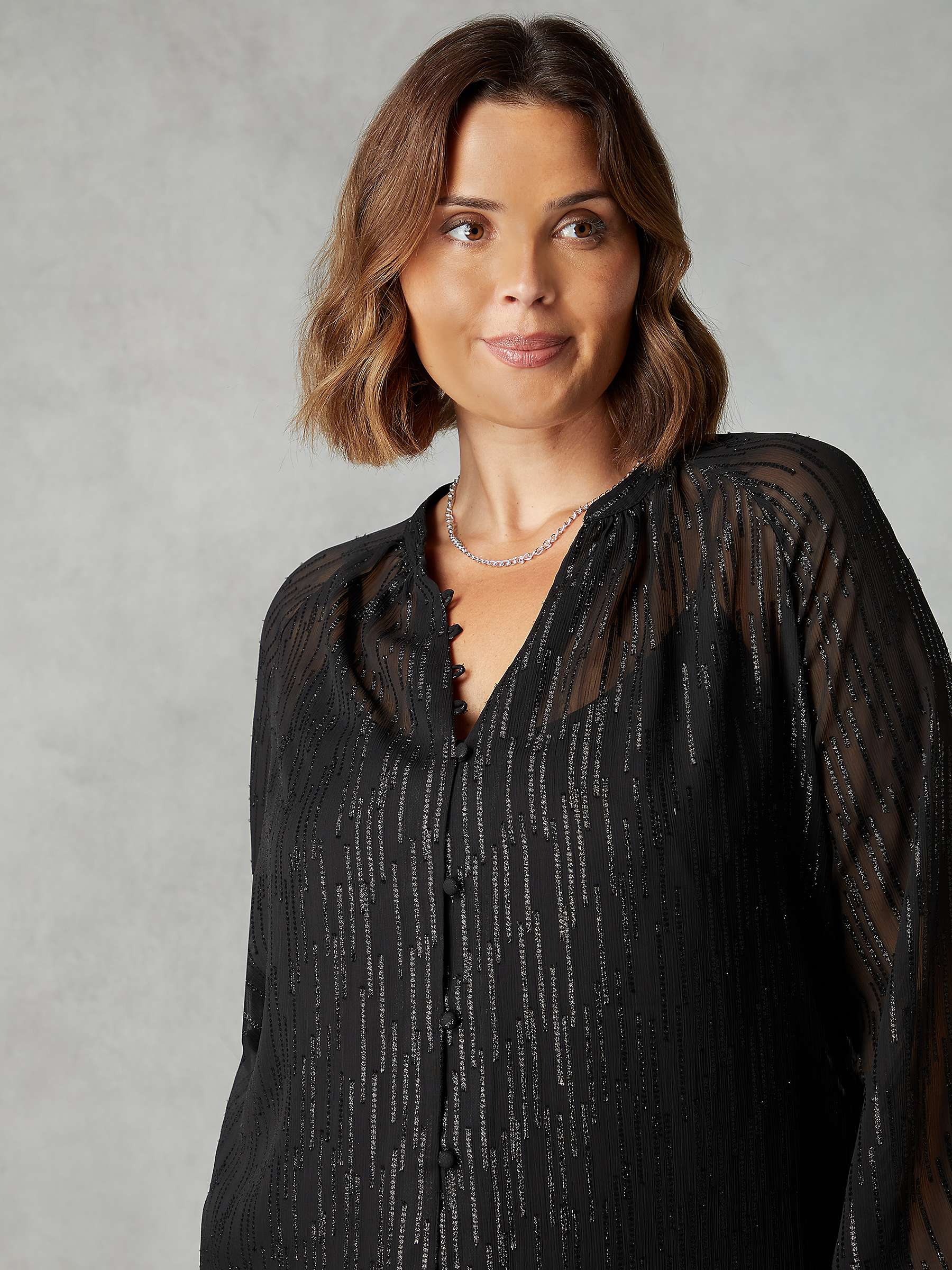 Buy Live Unlimited Shimmer Chiffon Button Through Blouse, Black Online at johnlewis.com