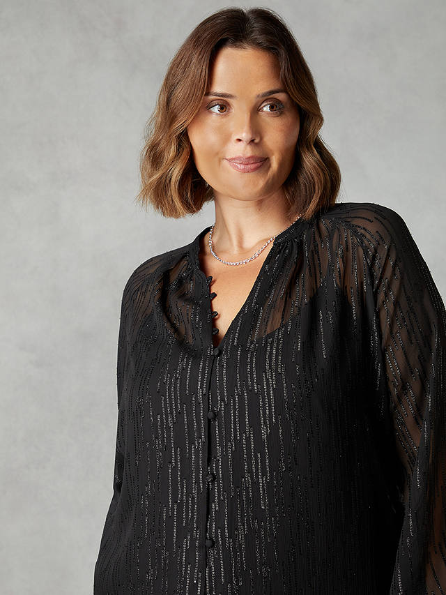 Live Unlimited Shimmer Chiffon Button Through Blouse, Black