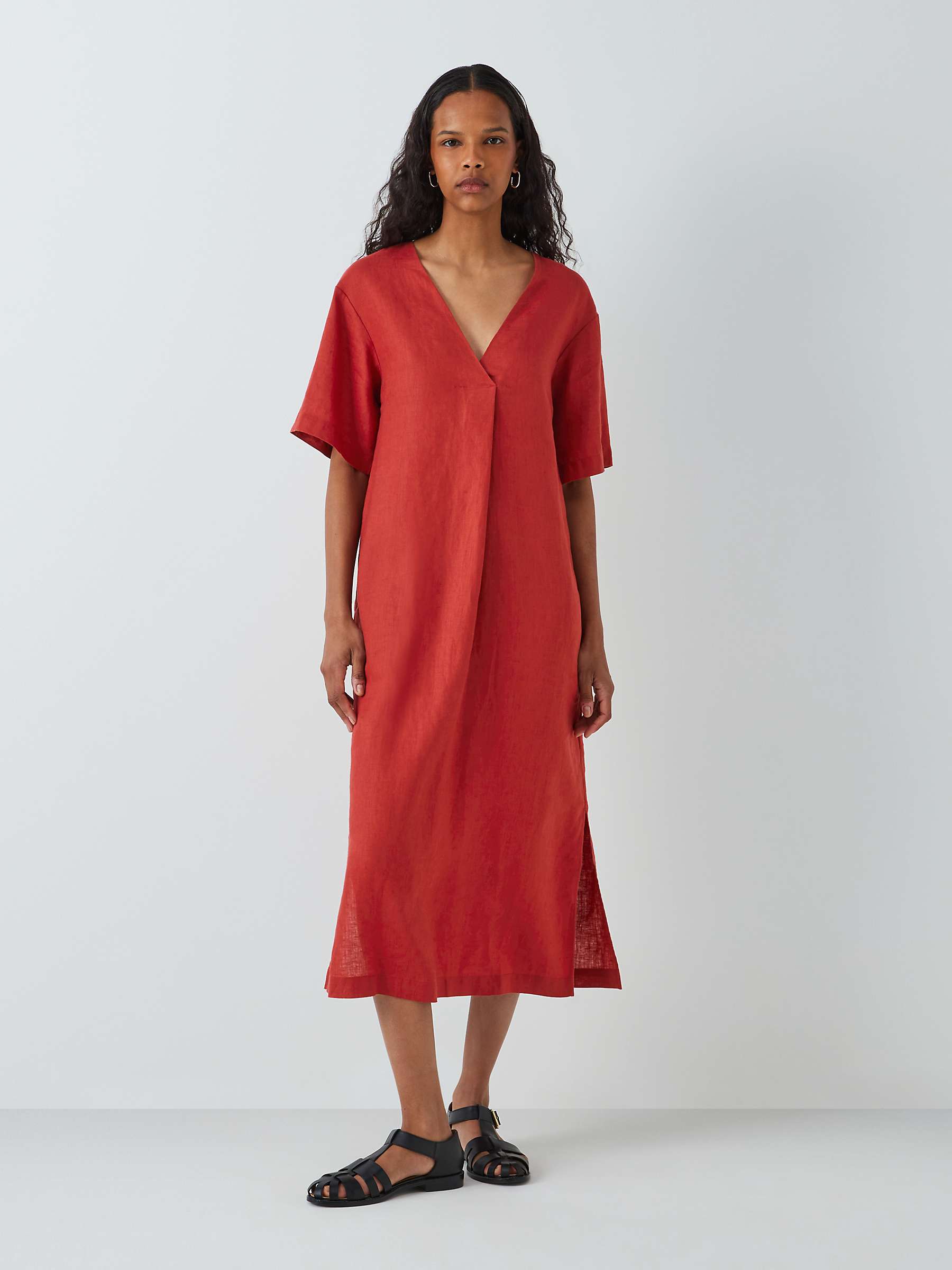 Buy John Lewis Linen V-Neck Midi Dress, Bossa Nova Online at johnlewis.com