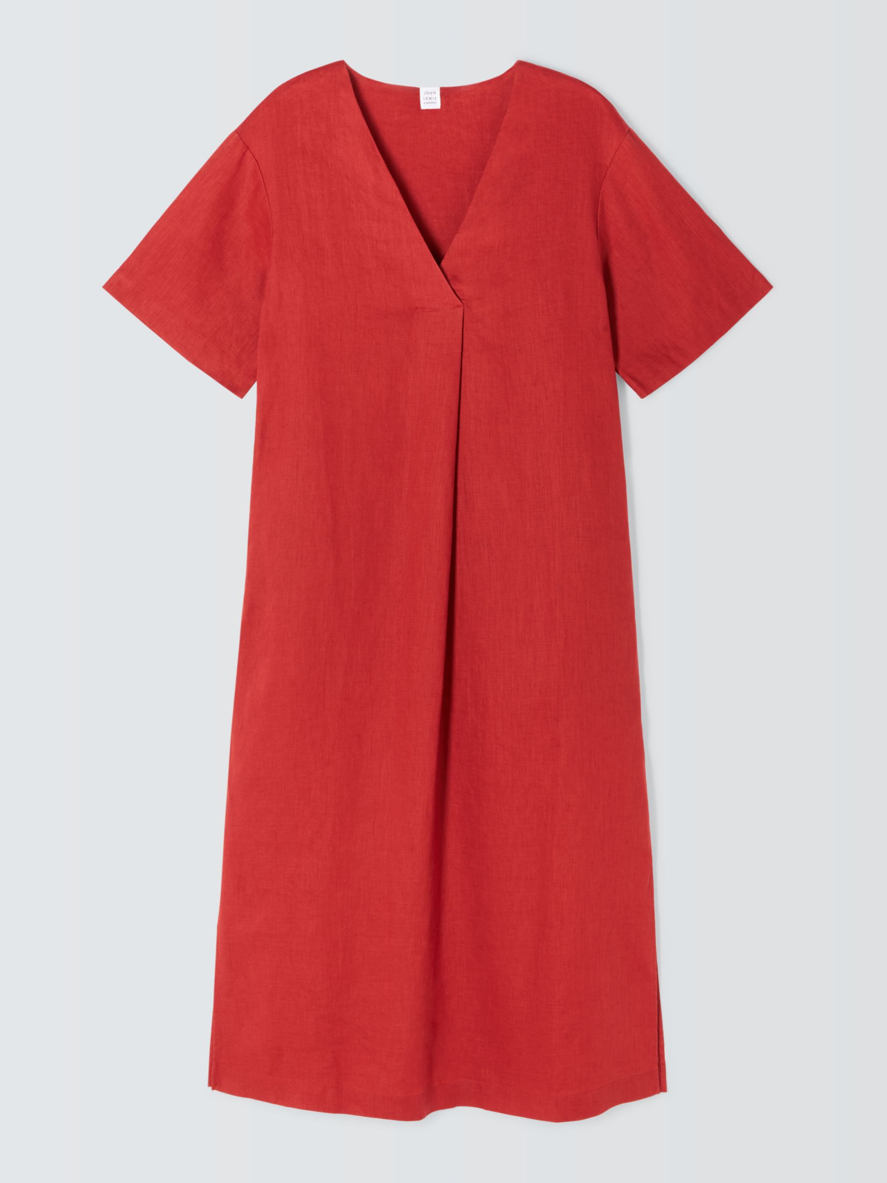 John Lewis Linen V-Neck Midi Dress, Bossa Nova at John Lewis & Partners
