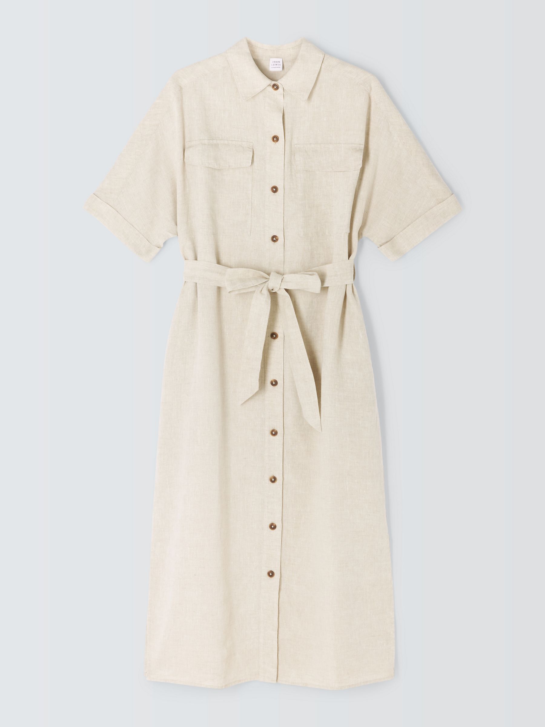 Buy John Lewis Belted Linen Shirt Dress, Neutral Online at johnlewis.com