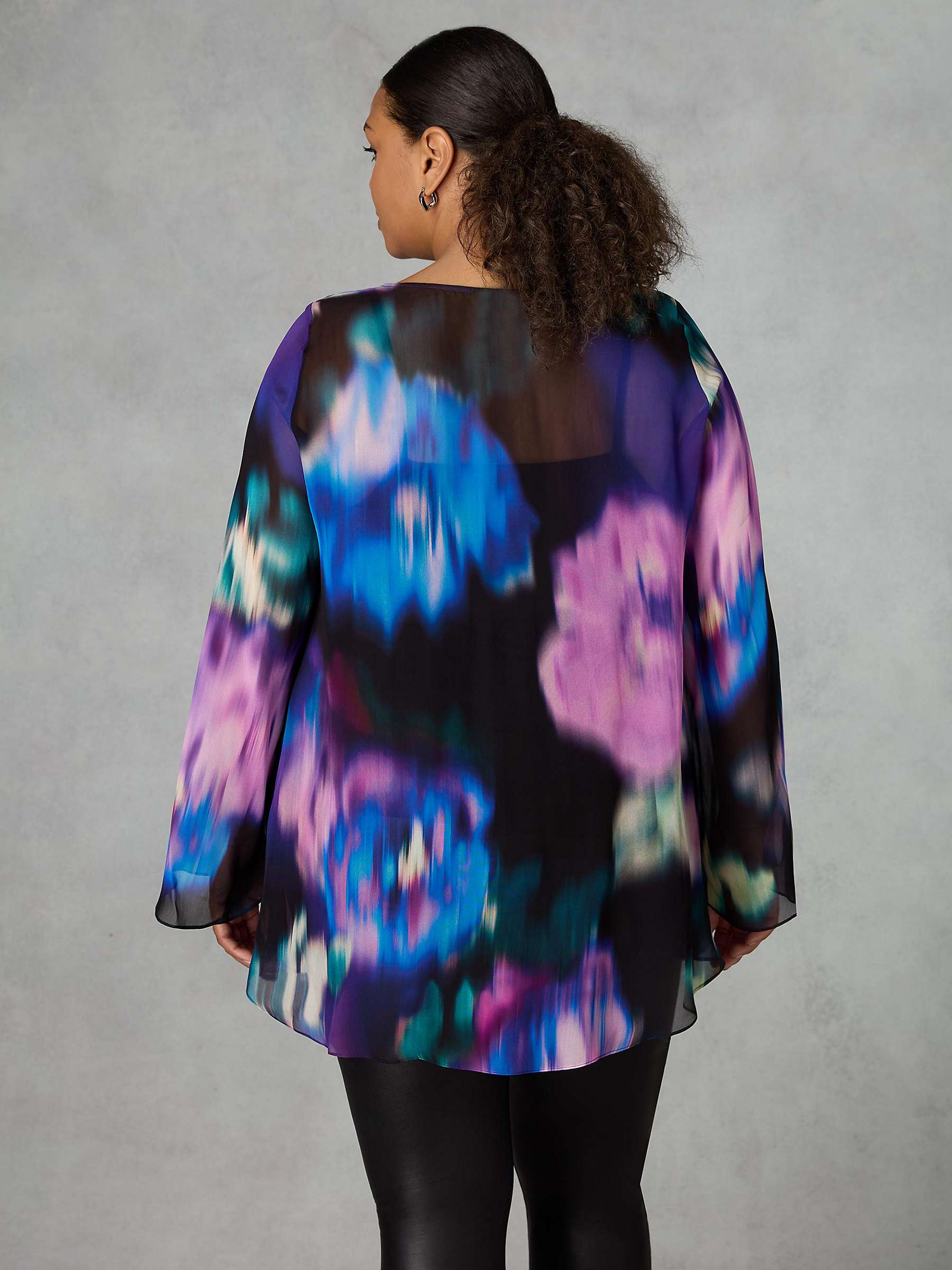 Buy Live Unlimited Curve Abstract Floral Print Chiffon High Low Top, Black/Multi Online at johnlewis.com