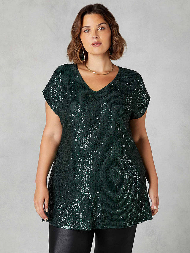 Live Unlimited Curve Sequin Longline Tunic, Green