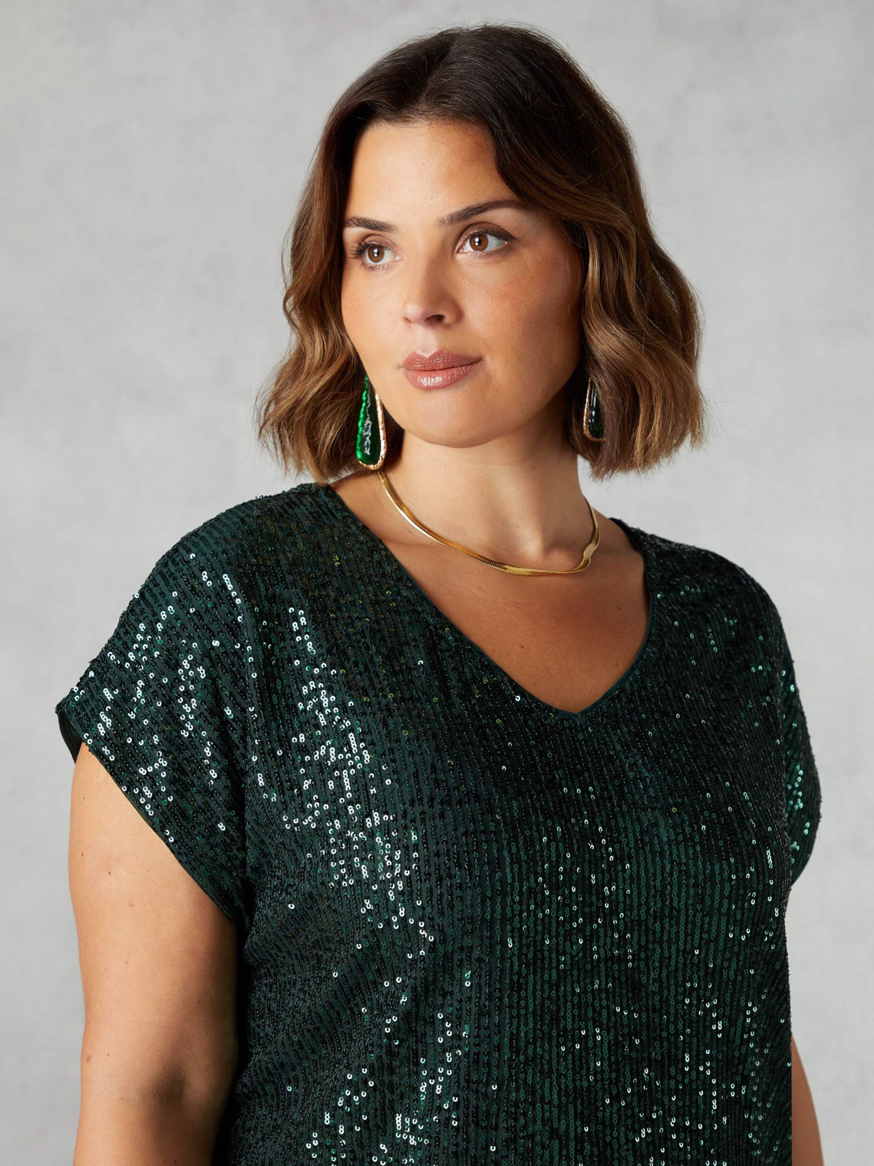 Buy Live Unlimited Curve Sequin Longline Tunic, Green Online at johnlewis.com