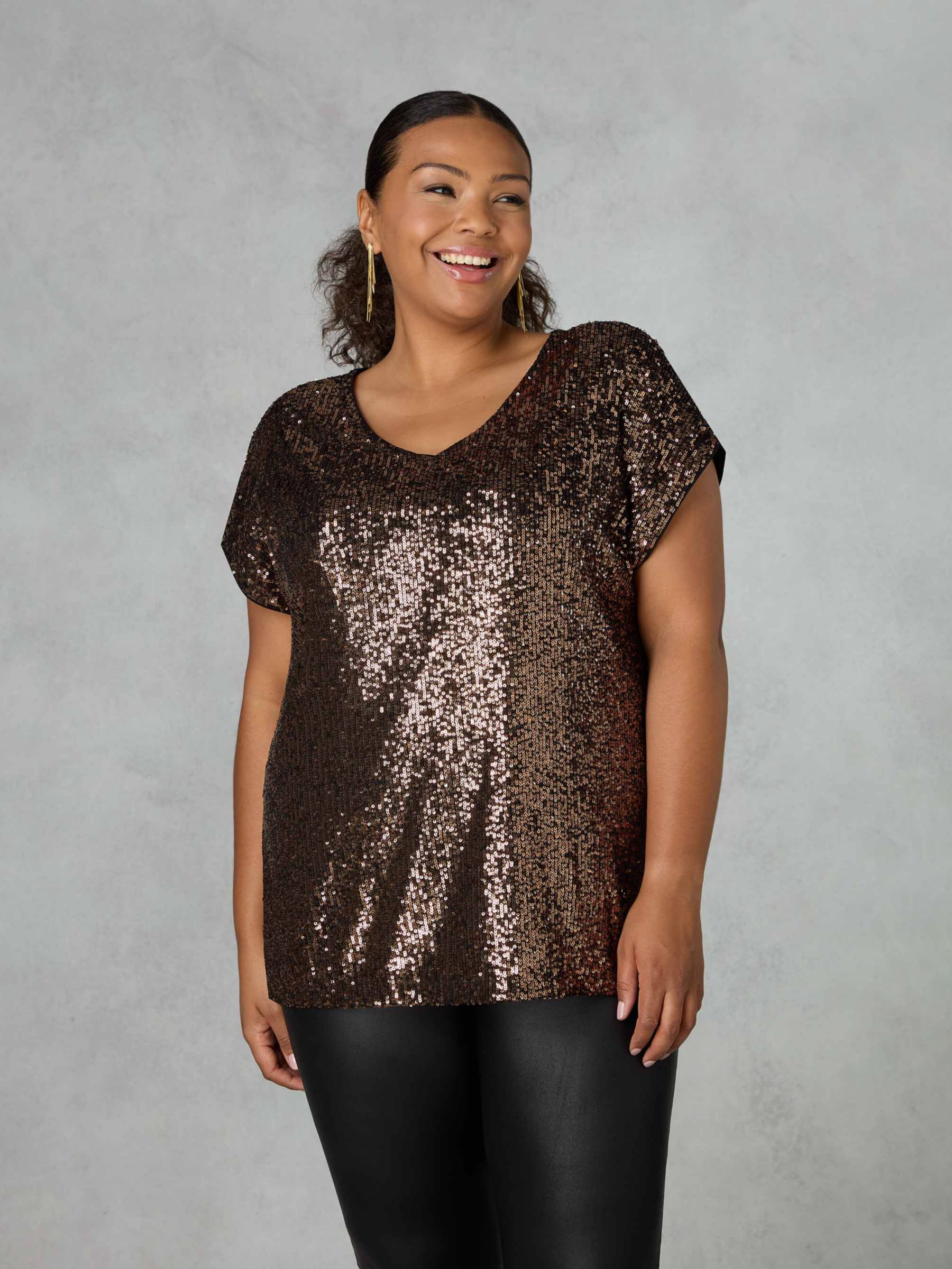 LUXE Plus Size Black Sequin Hand Embellished Chiffon Blouse