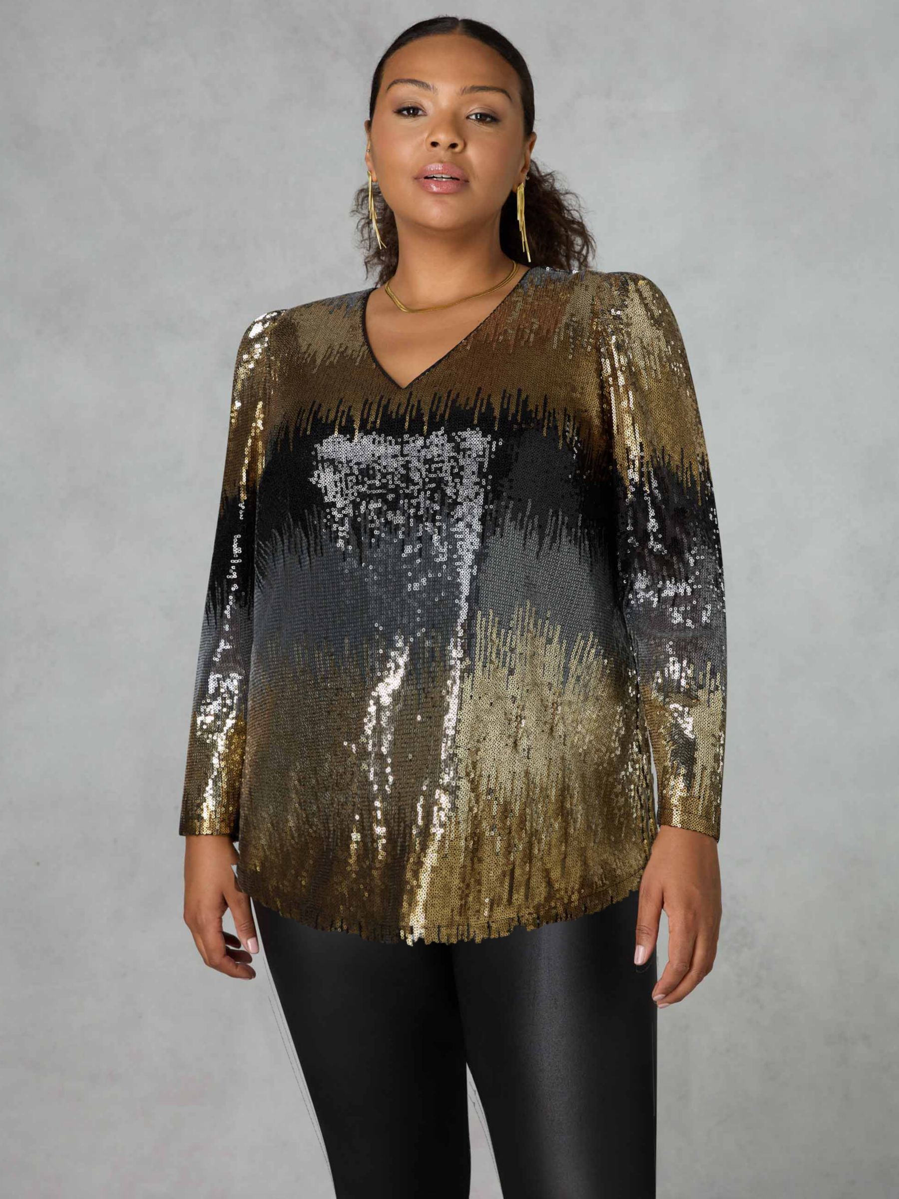 Live Unlimited Curve Ombre Sequin Puff Sleeve Top, Multi at John Lewis ...