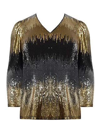Live Unlimited Curve Ombre Sequin Puff Sleeve Top, Multi