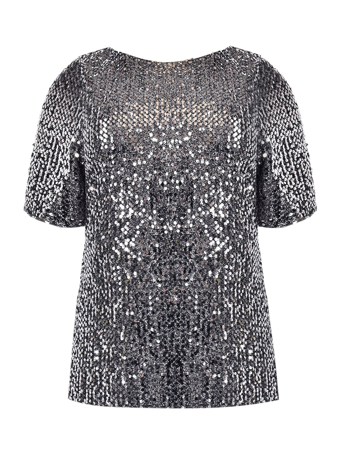 Live Unlimited Curve Sequin Short Sleeve Top, Grey at John Lewis & Partners