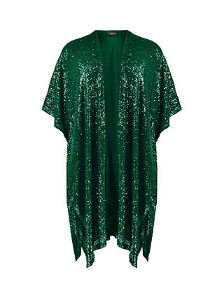 Live Unlimited Curve Longline Sequin Kimono, Green