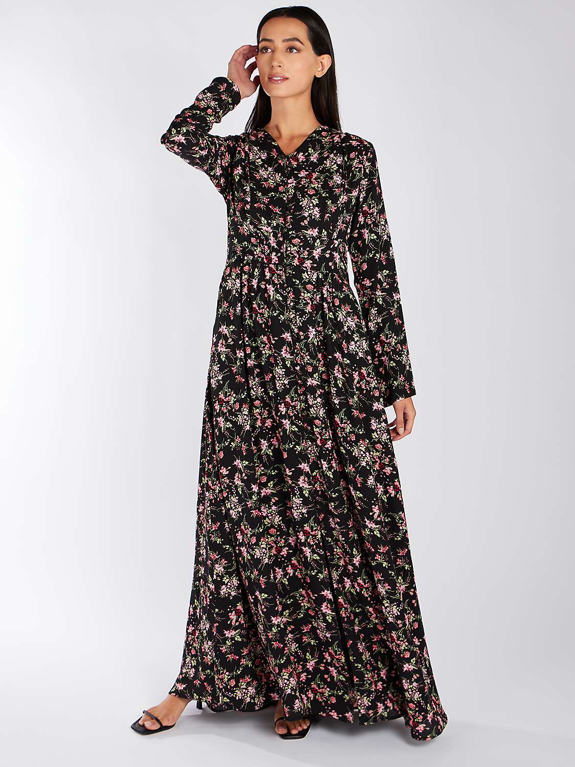 Buy Aab Floral Smock Waist Maxi Dress, Black Online at johnlewis.com