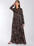 Aab Floral Smock Waist Maxi Dress, Black