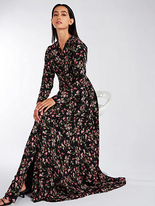 Aab Floral Smock Waist Maxi Dress, Black