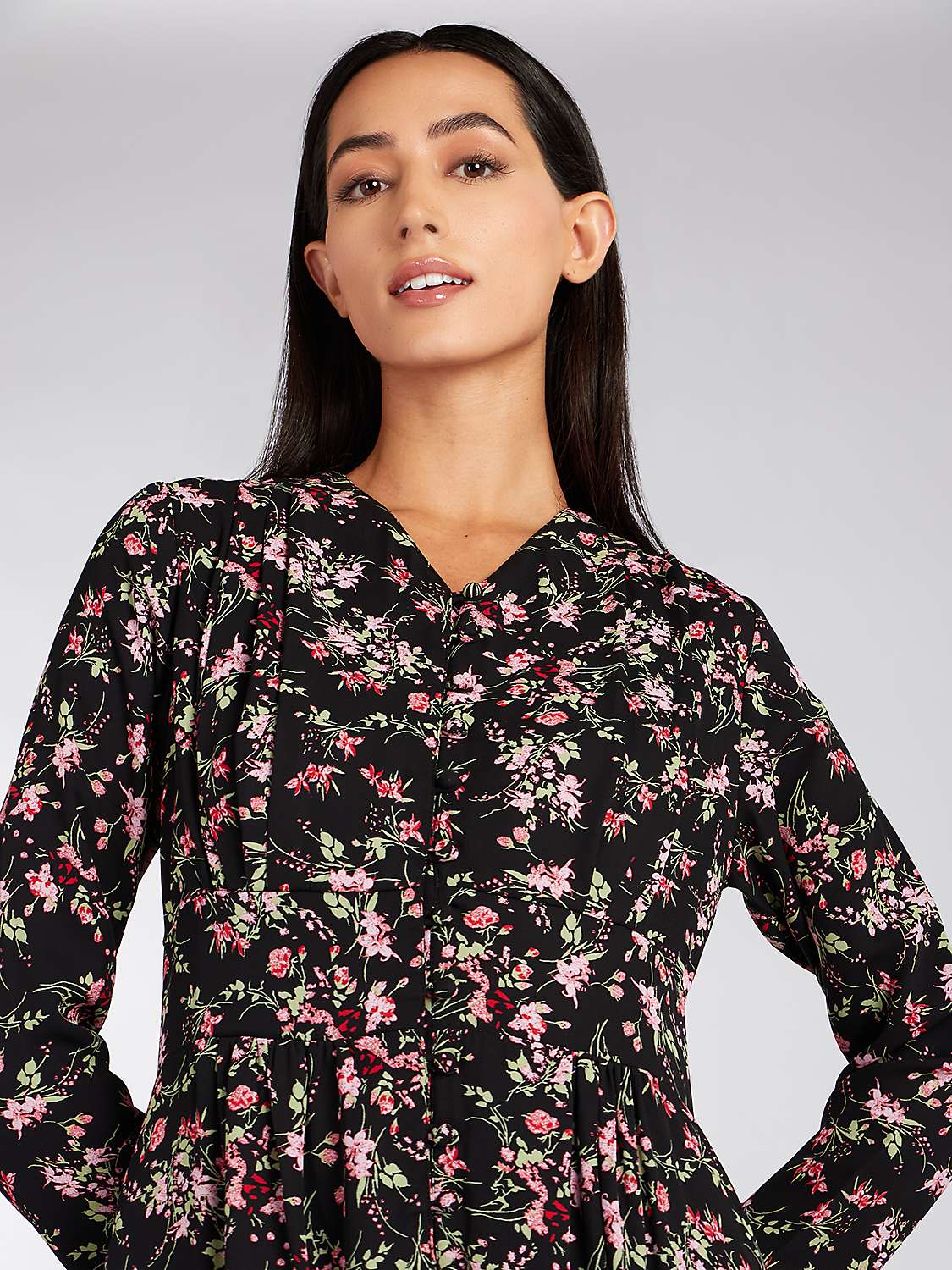 Buy Aab Floral Smock Waist Maxi Dress, Black Online at johnlewis.com