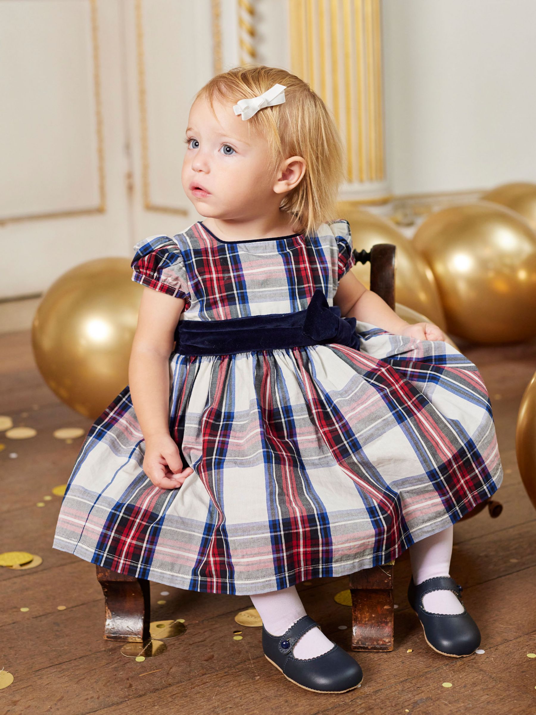 Buy Trotters Baby Victoria Stewart Tartan Velvet Belt Party Dress, Multi Online at johnlewis.com