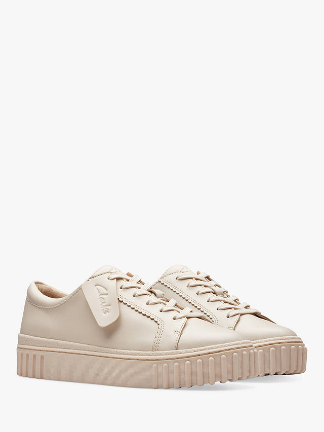 Clarks Mayhill Walk Leather Flatform Trainers, Cream Leather