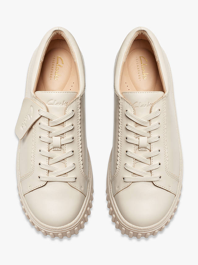 Clarks Mayhill Walk Leather Flatform Trainers, Cream Leather