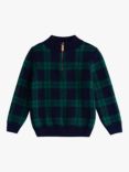 Trotters Kids' Donald Half Zip Wool Blend Jumper, Navy Tartan