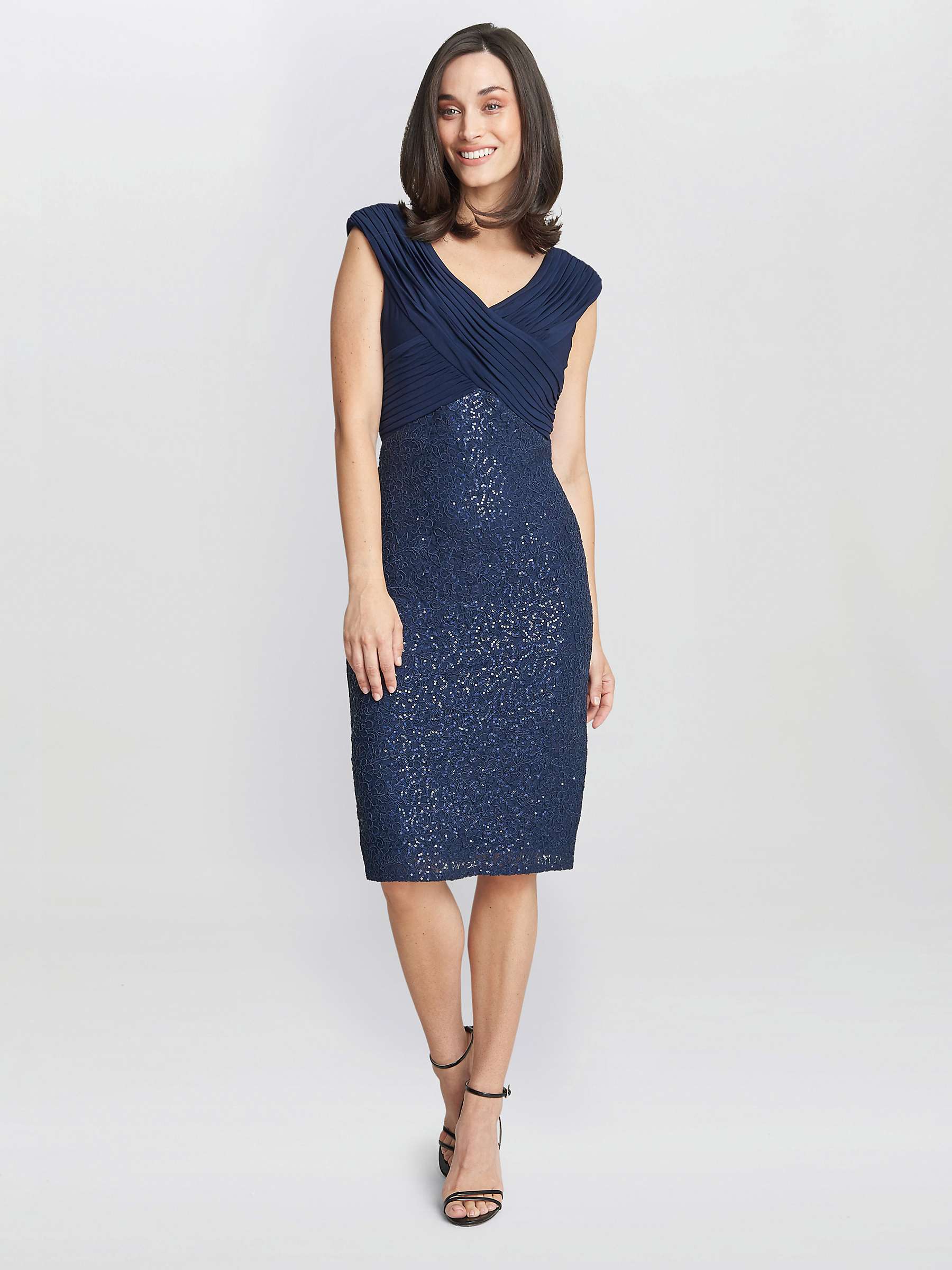 Buy Gina Bacconi Blair Cross Pleated Bodice Dress, Navy Online at johnlewis.com