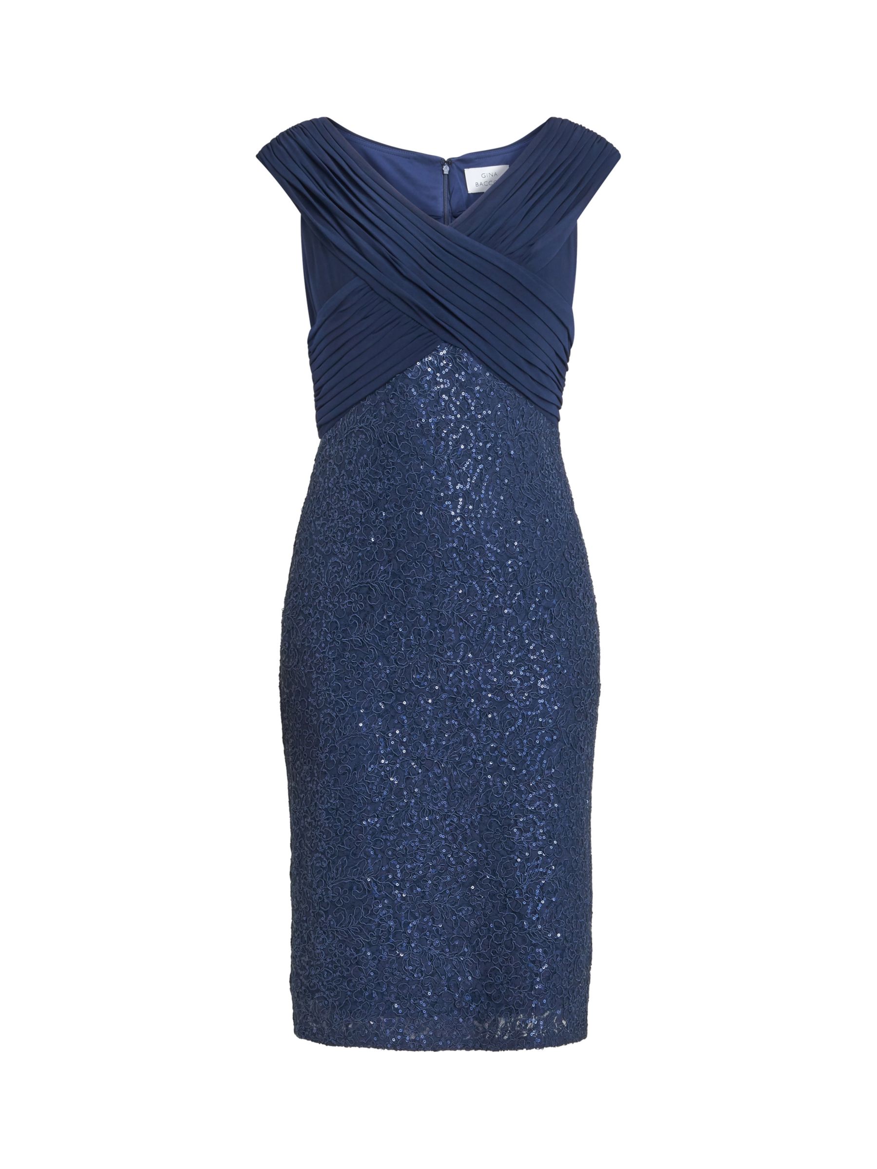 Buy Gina Bacconi Blair Cross Pleated Bodice Dress, Navy Online at johnlewis.com