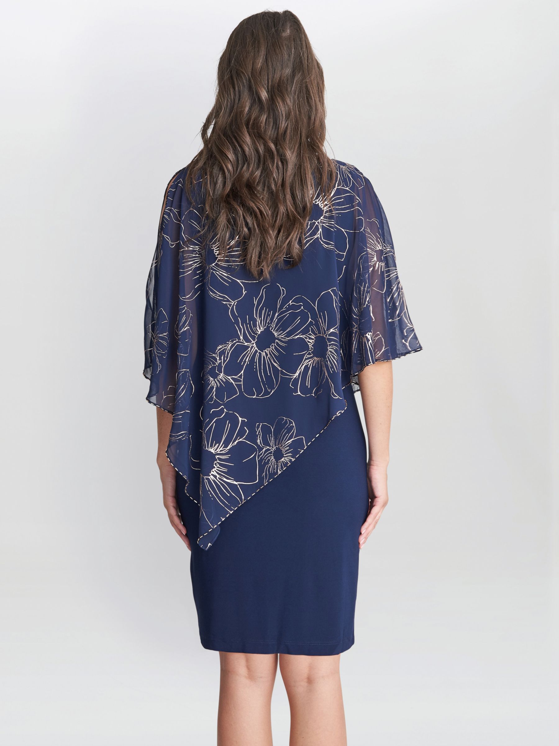 Gina Bacconi Fiona Floral Cape Shift Dress, Navy/Gold at John Lewis ...