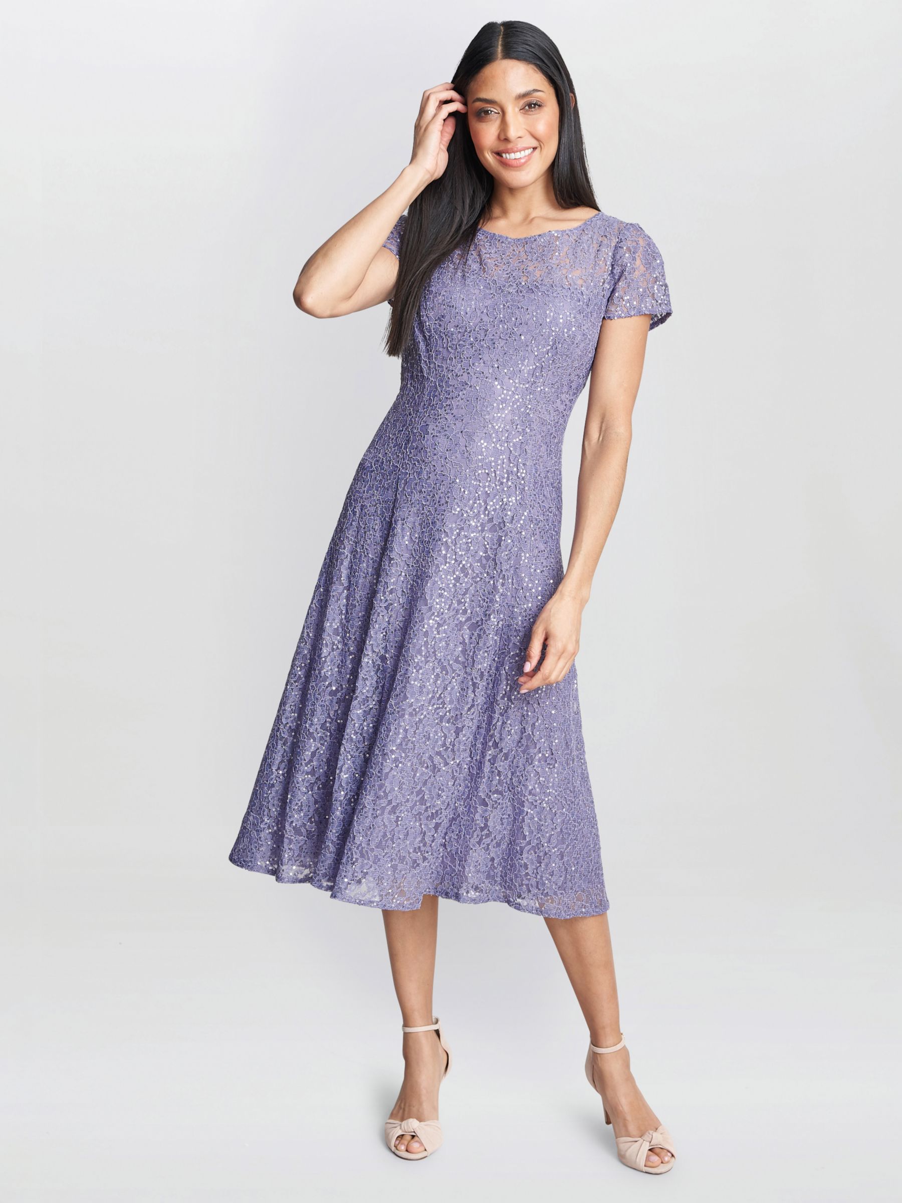Gina Bacconi Genny Sequin A-Line Midi Dress, Lilac, 10