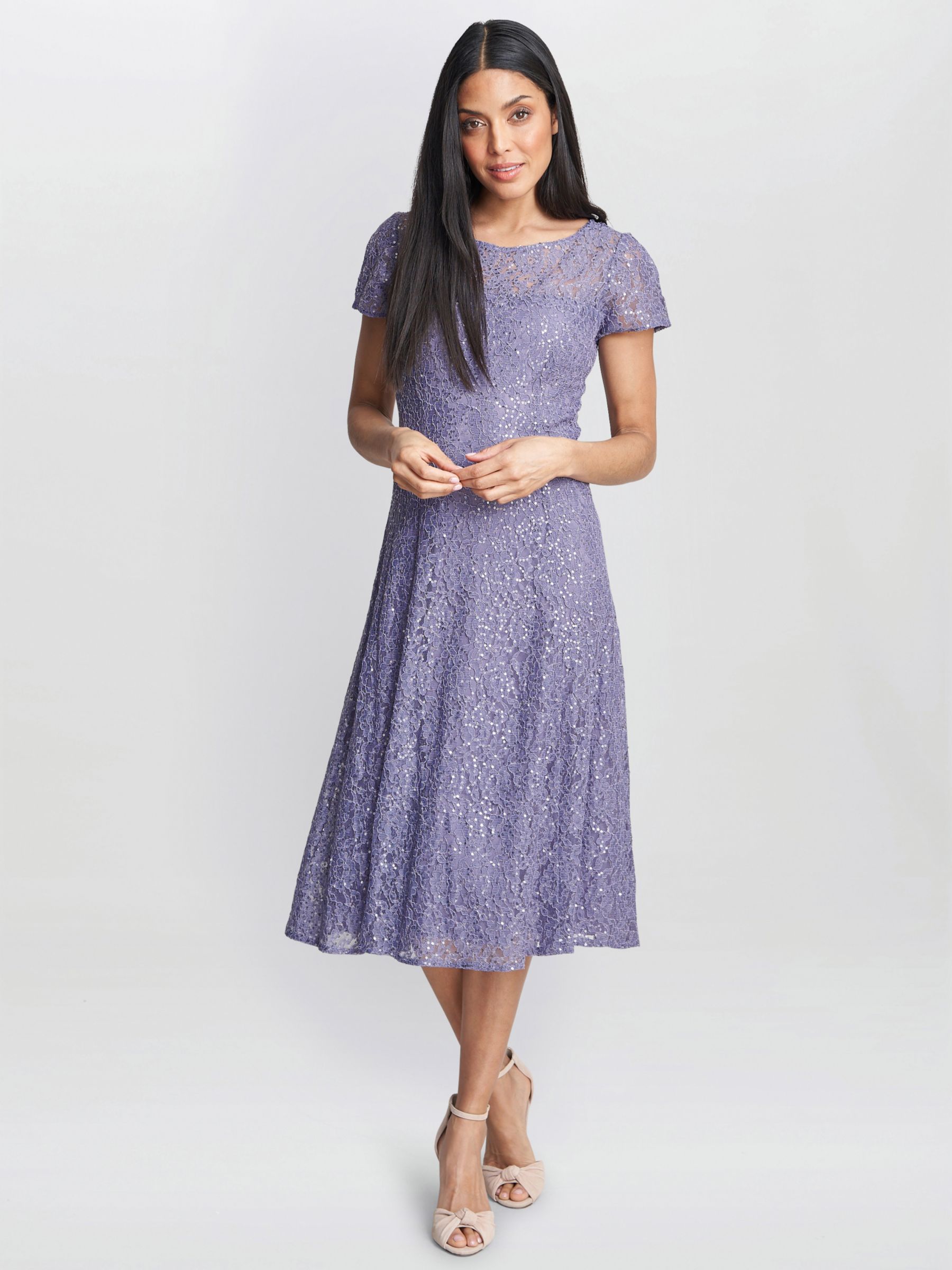 Gina Bacconi Genny Sequin A-Line Midi Dress, Lilac, 10