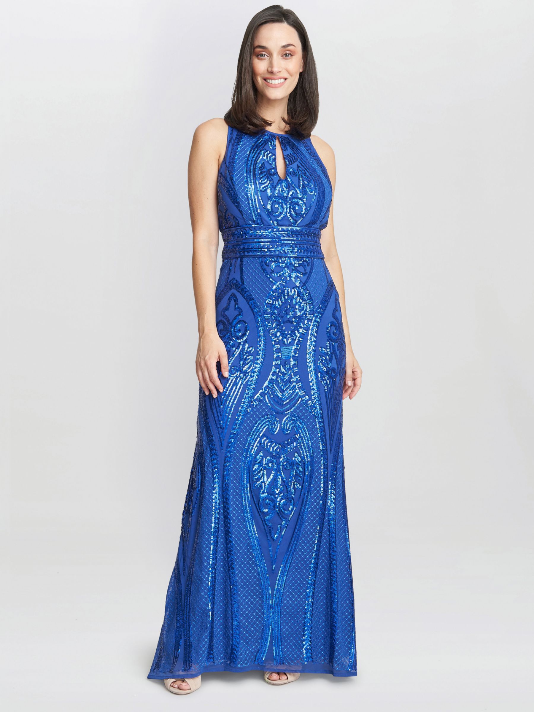 Gina Bacconi Natalie Sequin Bead Maxi Dress, Royal Blue