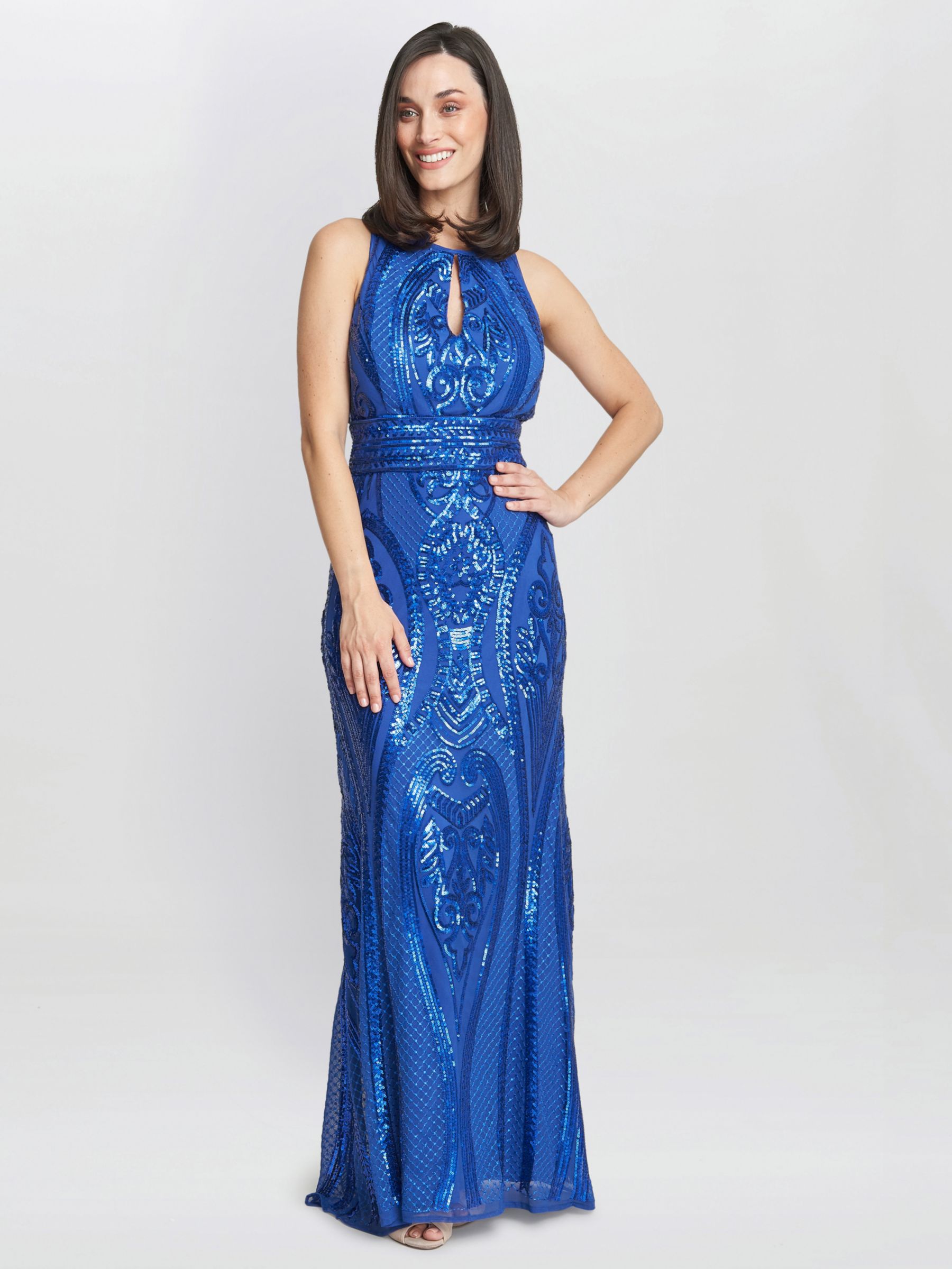 Gina Bacconi Natalie Sequin Bead Maxi Dress, Royal Blue, 14