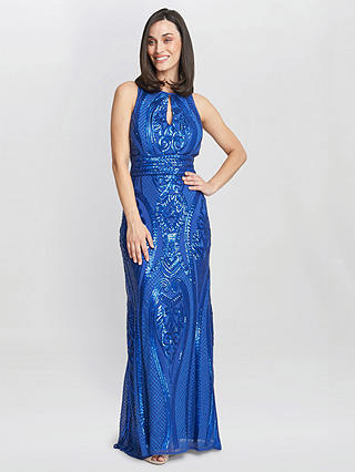 Gina Bacconi Natalie Sequin Bead Maxi Dress, Royal Blue