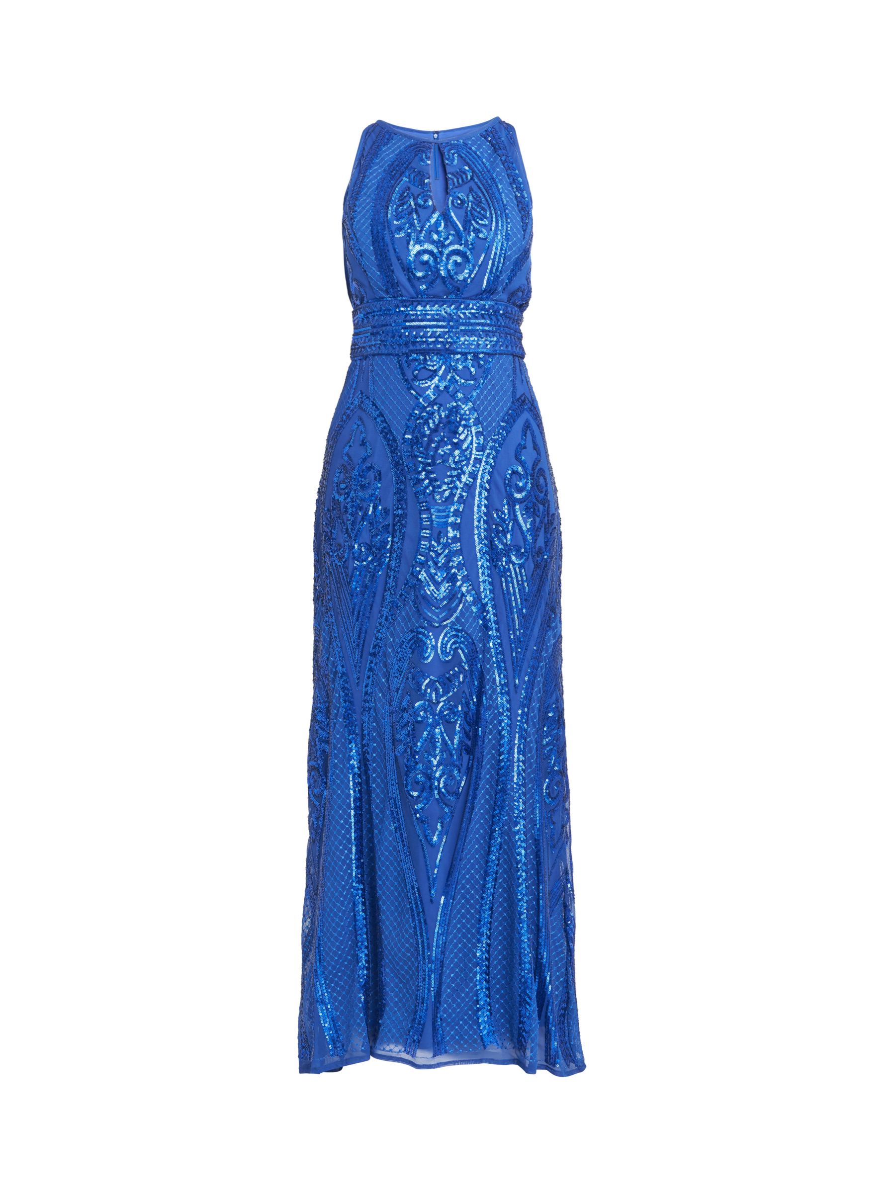 Gina Bacconi Natalie Sequin Bead Maxi Dress, Royal Blue, 14