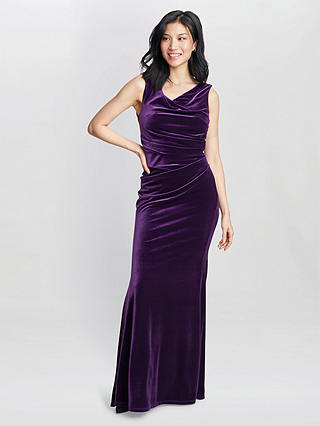 Gina Bacconi Selena Velvet Maxi Dress, Aubergine