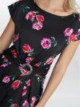 Gina Bacconi Saffron Floral Waterfall Midi Dress, Black/Pink, Black/Pink