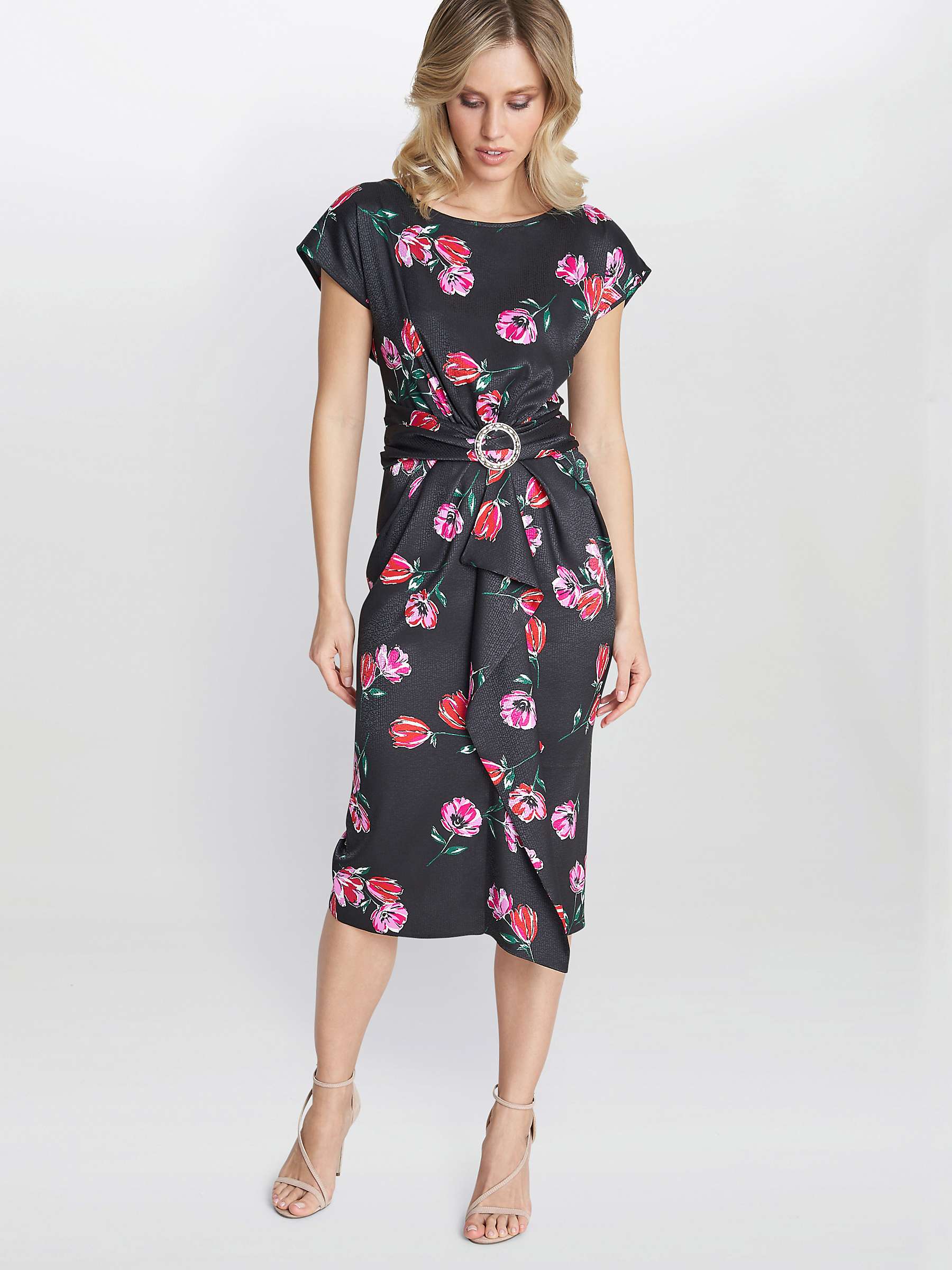 Buy Gina Bacconi Saffron Floral Waterfall Midi Dress, Black/Pink Online at johnlewis.com