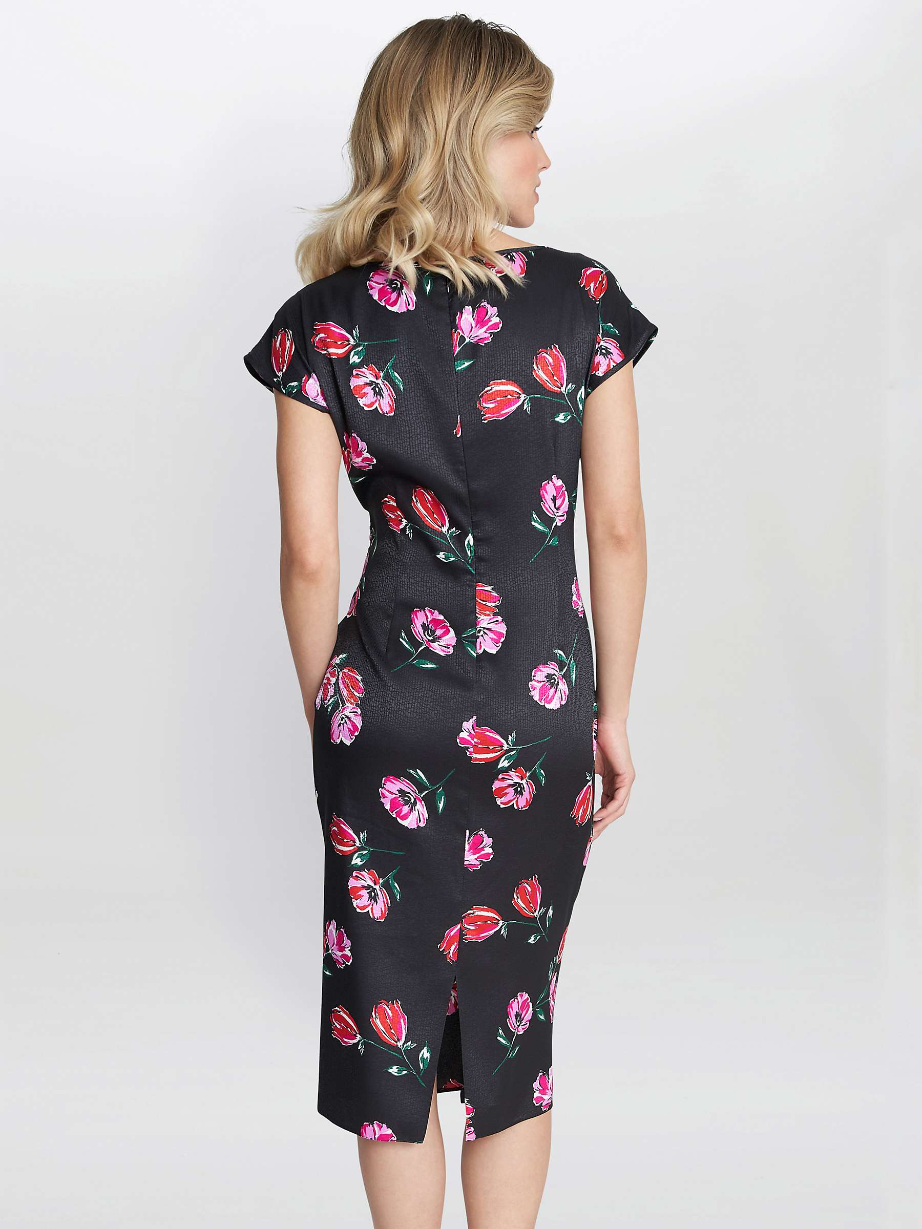 Buy Gina Bacconi Saffron Floral Waterfall Midi Dress, Black/Pink Online at johnlewis.com