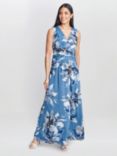 Gina Bacconi Gayle Floral Maxi Dress, Cobalt/Multi, Cobalt/Multi