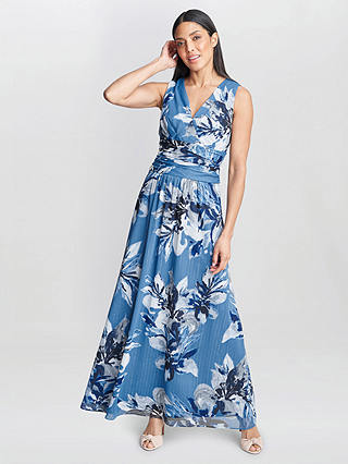 Gina Bacconi Gayle Floral Maxi Dress, Cobalt/Multi