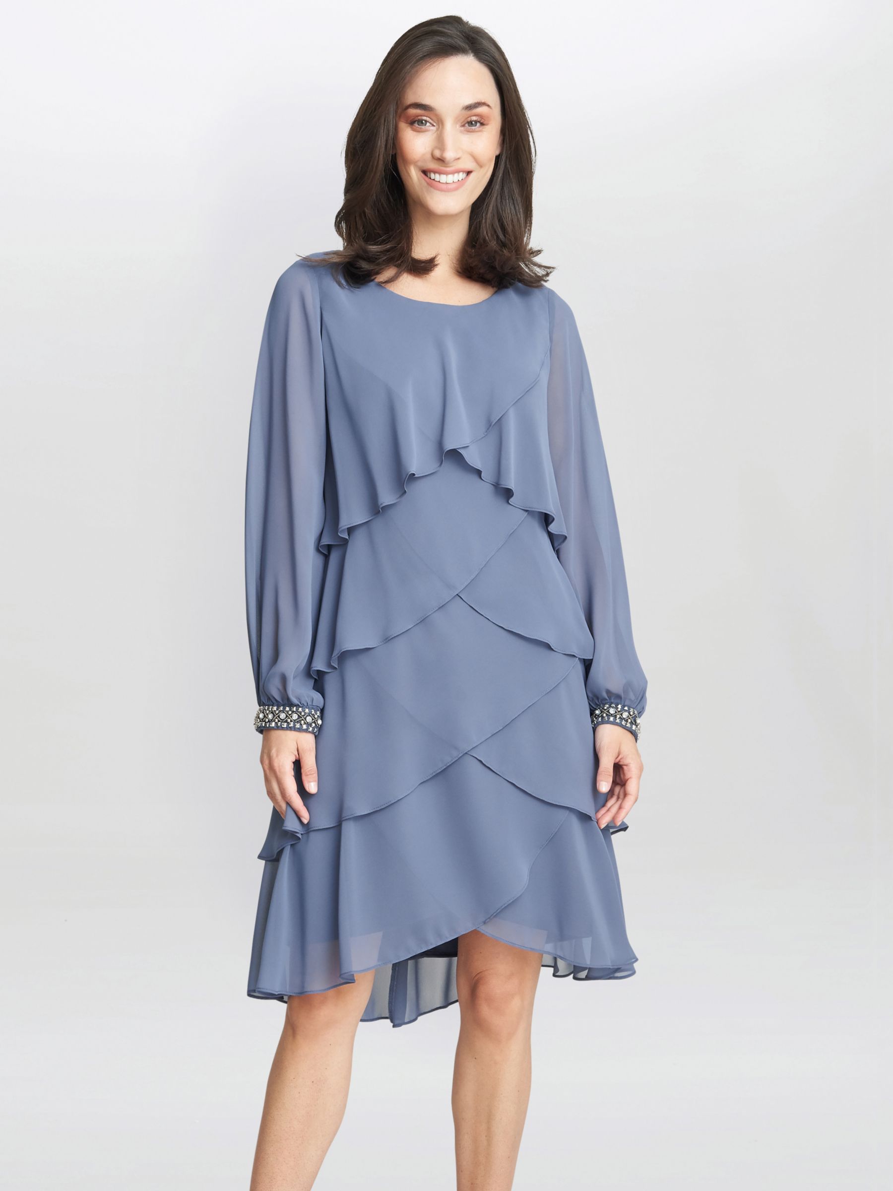 Gina Bacconi Sakura Tiered Dress, Wedgewood at John Lewis & Partners