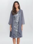 Gina Bacconi Gladys Embroidered Dress with Chiffon Jacket, Pewter