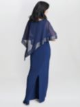 Gina Bacconi Amber Asymmetrical Cape Maxi Dress, Dark Navy