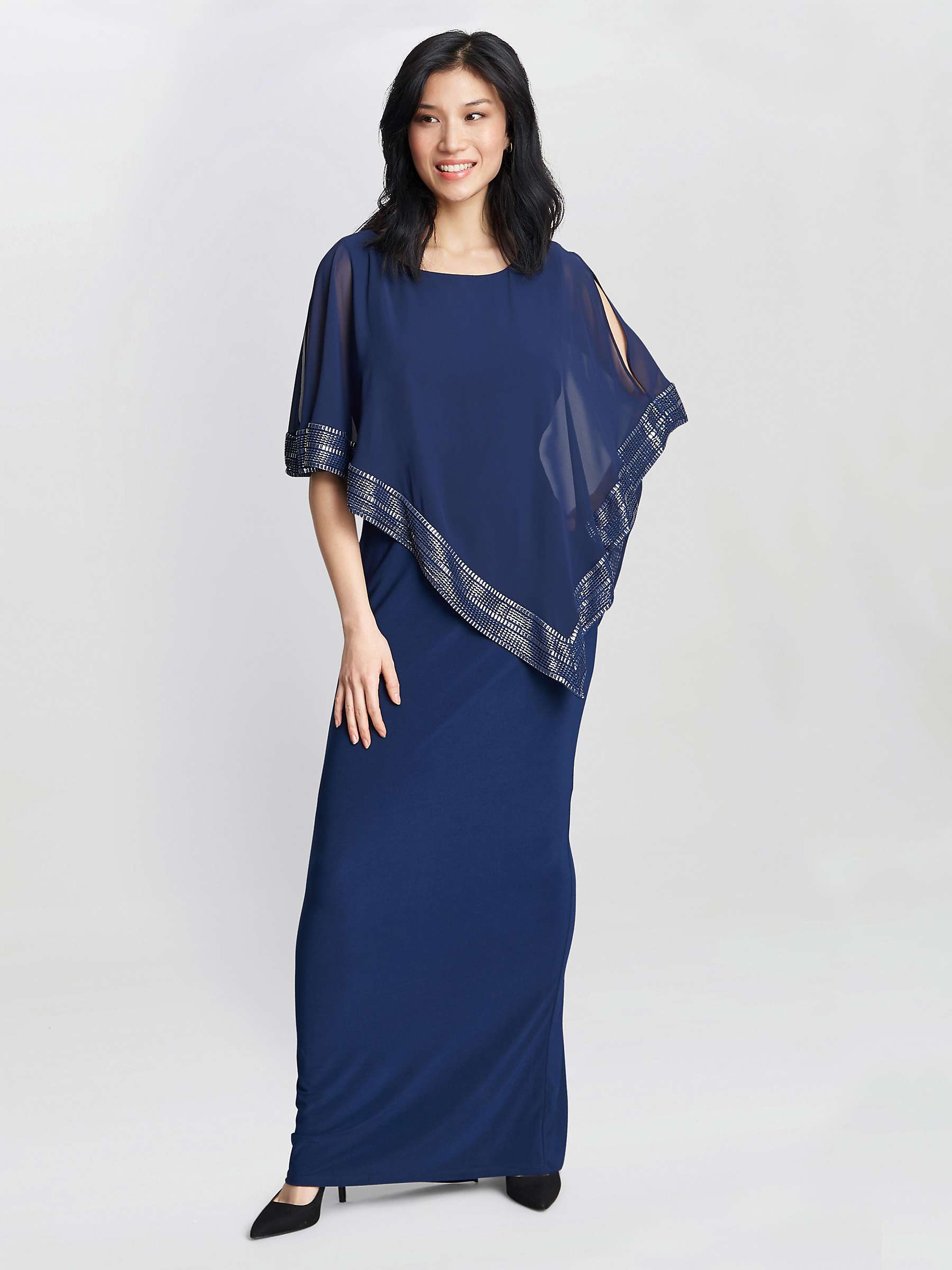 Buy Gina Bacconi Amber Asymmetrical Cape Maxi Dress, Dark Navy Online at johnlewis.com