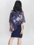 Gina Bacconi Estelle Floral Asymmetric Embellished Dress, Navy/Multi