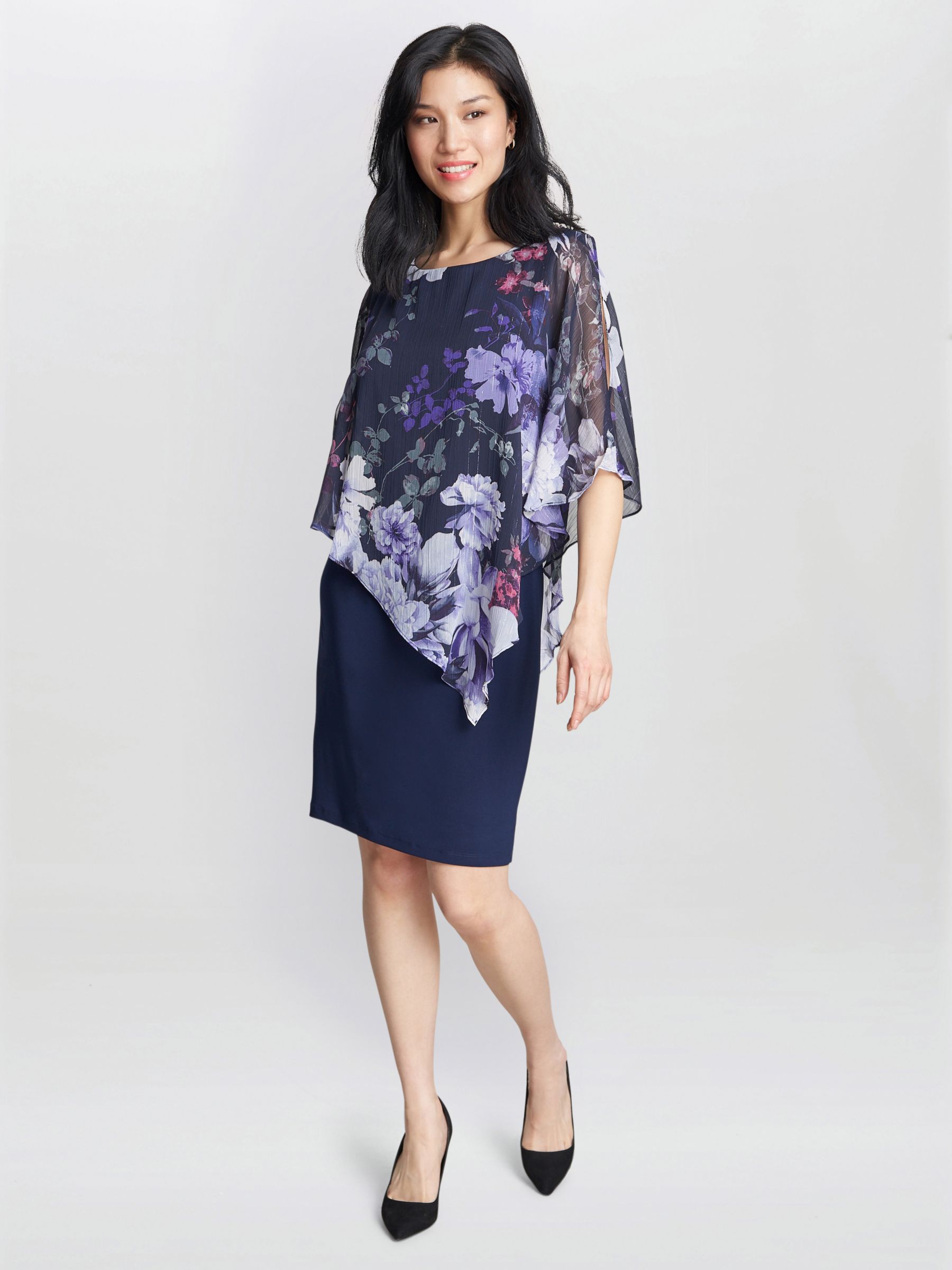 Buy Gina Bacconi Estelle Floral Asymmetric Embellished Dress, Navy/Multi Online at johnlewis.com