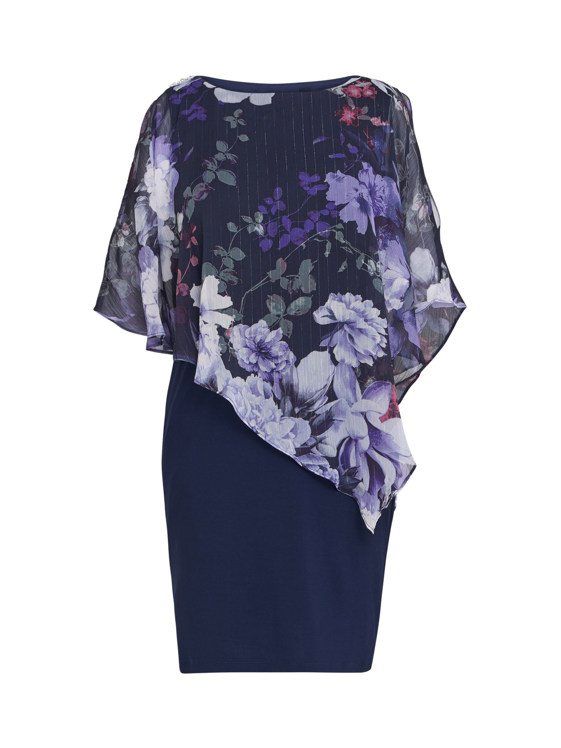 Gina Bacconi Estelle Floral Asymmetric Embellished Dress, Navy/Multi at ...