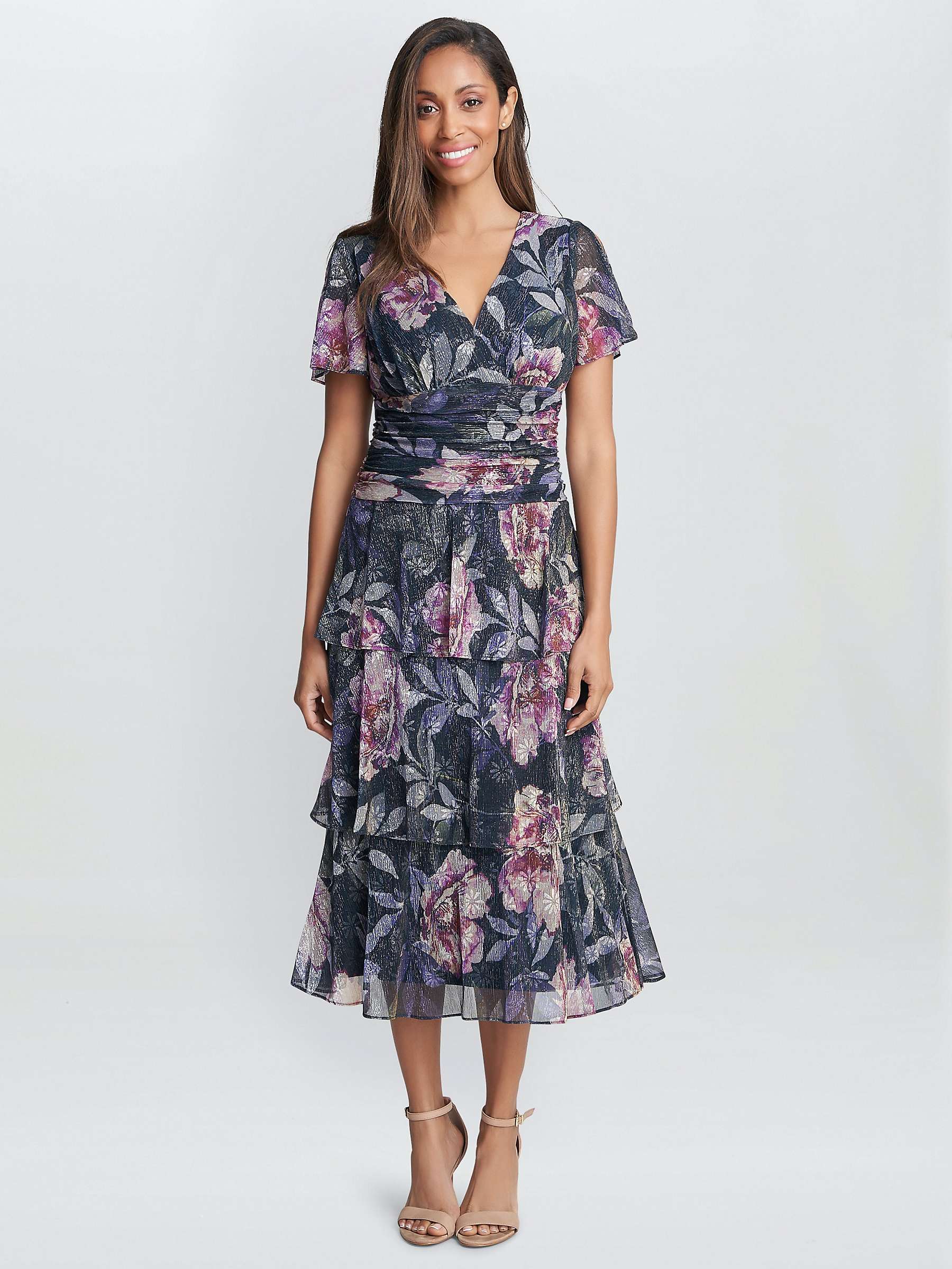 Buy Gina Bacconi Katy Floral Metallic Midi Dress, Black/Multi Online at johnlewis.com