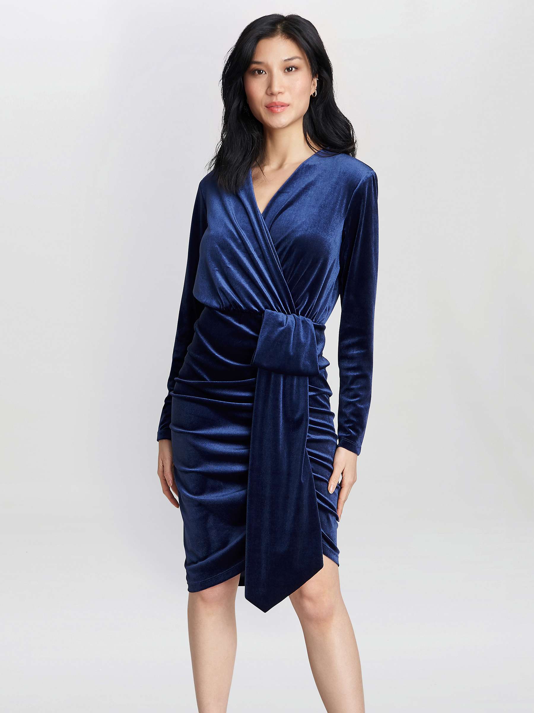 Buy Gina Bacconi Tasha Bow Detail Velvet Dress, Navy Online at johnlewis.com