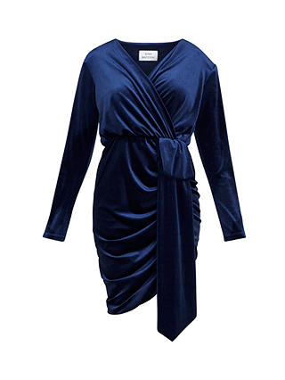 Gina Bacconi Tasha Bow Detail Velvet Dress, Navy