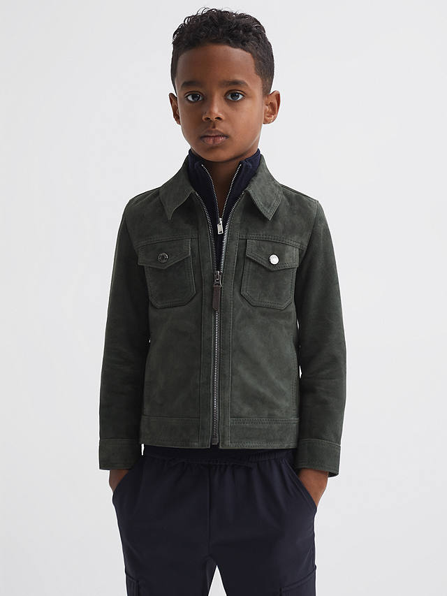 Reiss Kids' Pike Suede Jacket, Forest Green
